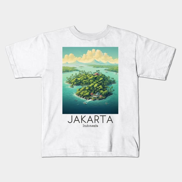 A Vintage Travel Illustration of Jakarta - Indonesia Kids T-Shirt by goodoldvintage